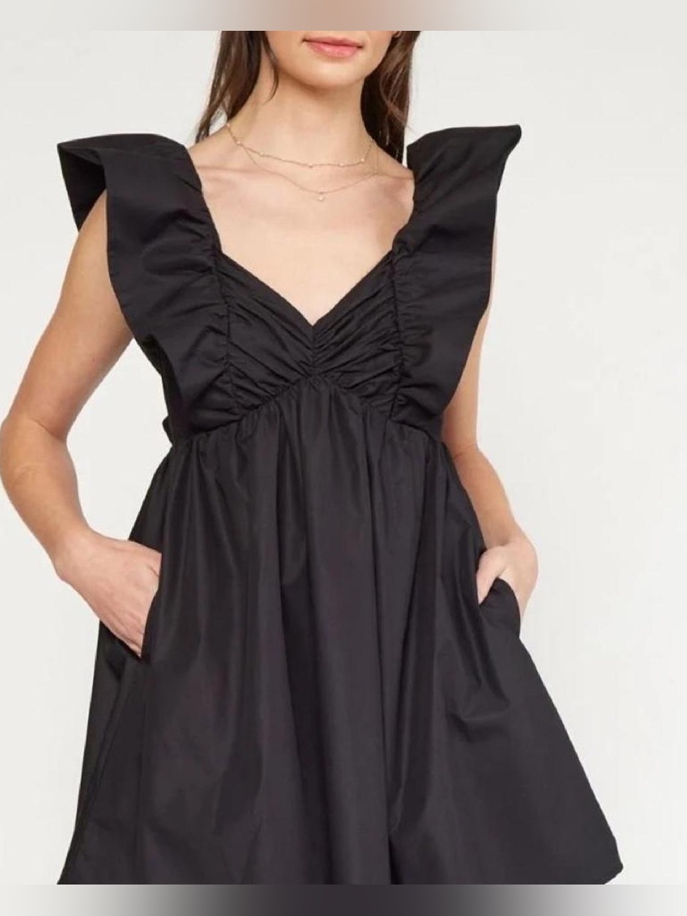 entro Black Ruffle-Shoulder Mini Dress